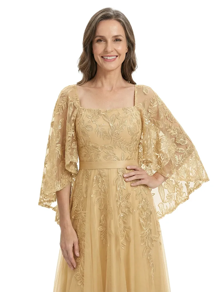 ChicSew Unique Lace Mother Of The Bride Dress With Flutter Cape Sleeves sold by ChicSew product image thumbnail 2