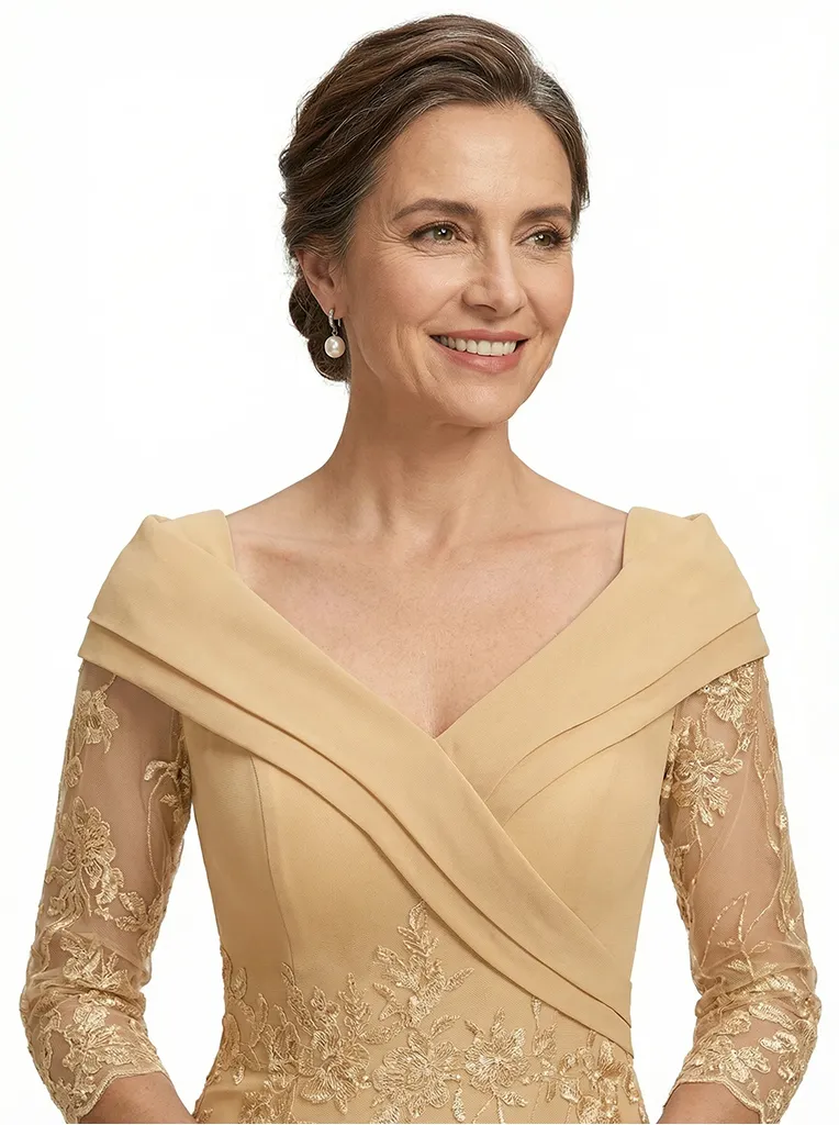 ChicSew Fancy Chiffon A-Line Lace Long Sleeves Mother Of The Groom Gown In Floor-Length sold by ChicSew product image thumbnail 2