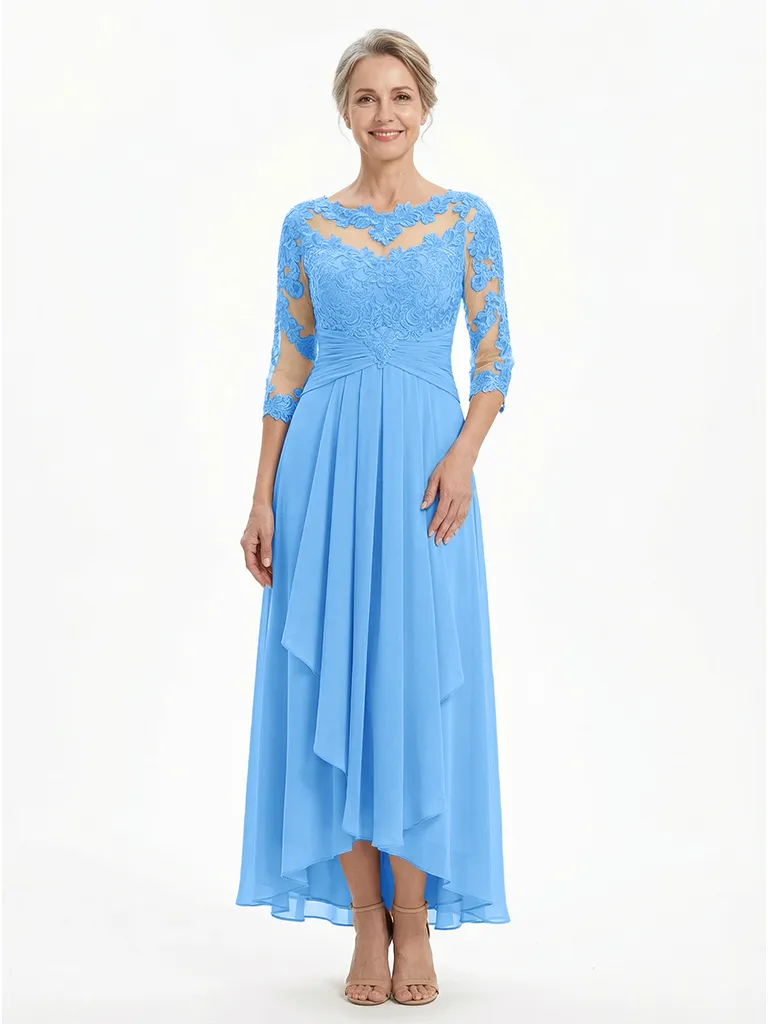 ChicSew Beautiful High-Low Long Sleeve Chiffon Ruffle Mother Of The Bride Dress With Illusion Lace Bodice sold by ChicSew product image thumbnail 5