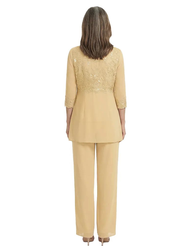 ChicSew Classy Chiffon Sequin Applique Mother Of The Groom Pant Suit With Long Jacket sold by ChicSew product image thumbnail 3