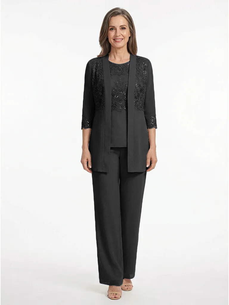 ChicSew Classy Chiffon Sequin Applique Mother Of The Groom Pant Suit With Long Jacket sold by ChicSew product image thumbnail 4