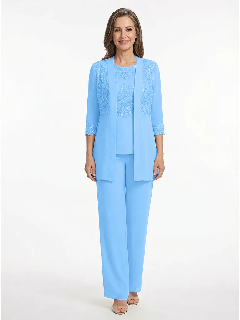ChicSew Classy Chiffon Sequin Applique Mother Of The Groom Pant Suit With Long Jacket sold by ChicSew product image thumbnail 5