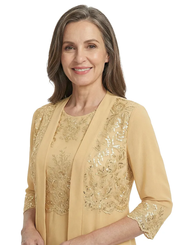 ChicSew Classy Chiffon Sequin Applique Mother Of The Groom Pant Suit With Long Jacket sold by ChicSew product image thumbnail 2