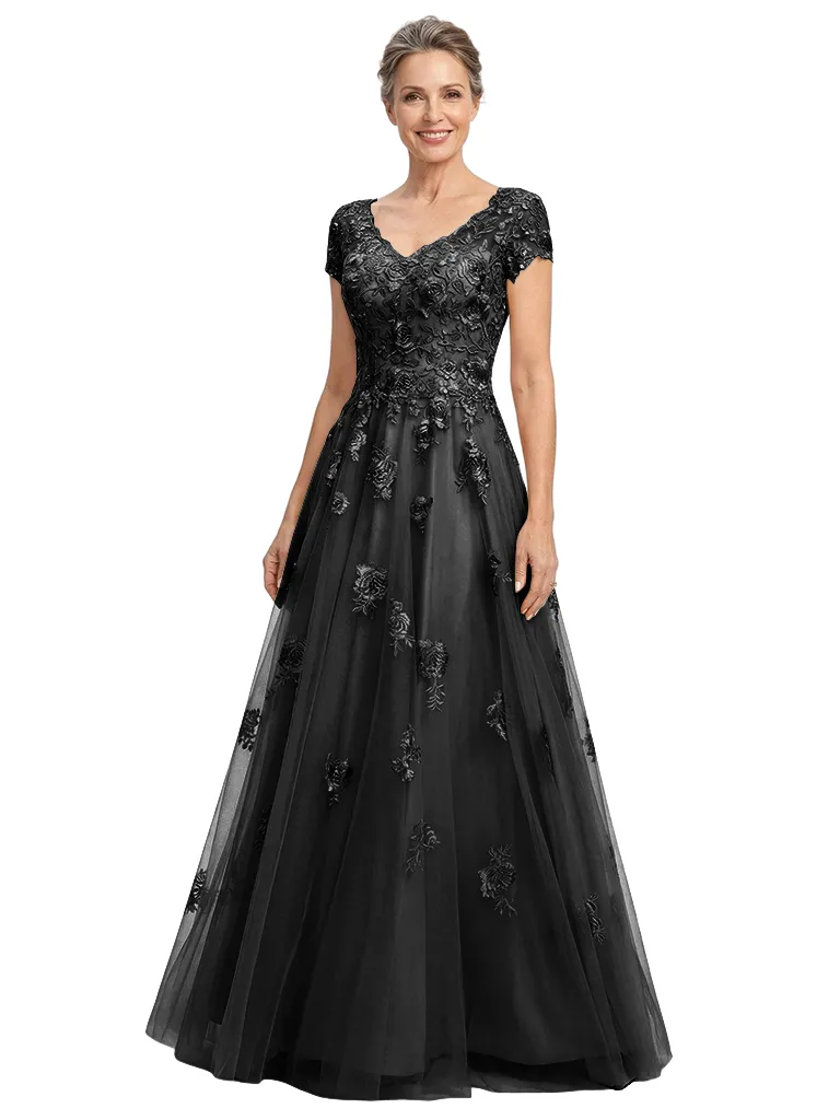 ChicSew Beautiful Cap Sleeve V-Neck Lace Applique Tulle A-Line Gown For Mother Of The Groom sold by ChicSew product image thumbnail 4