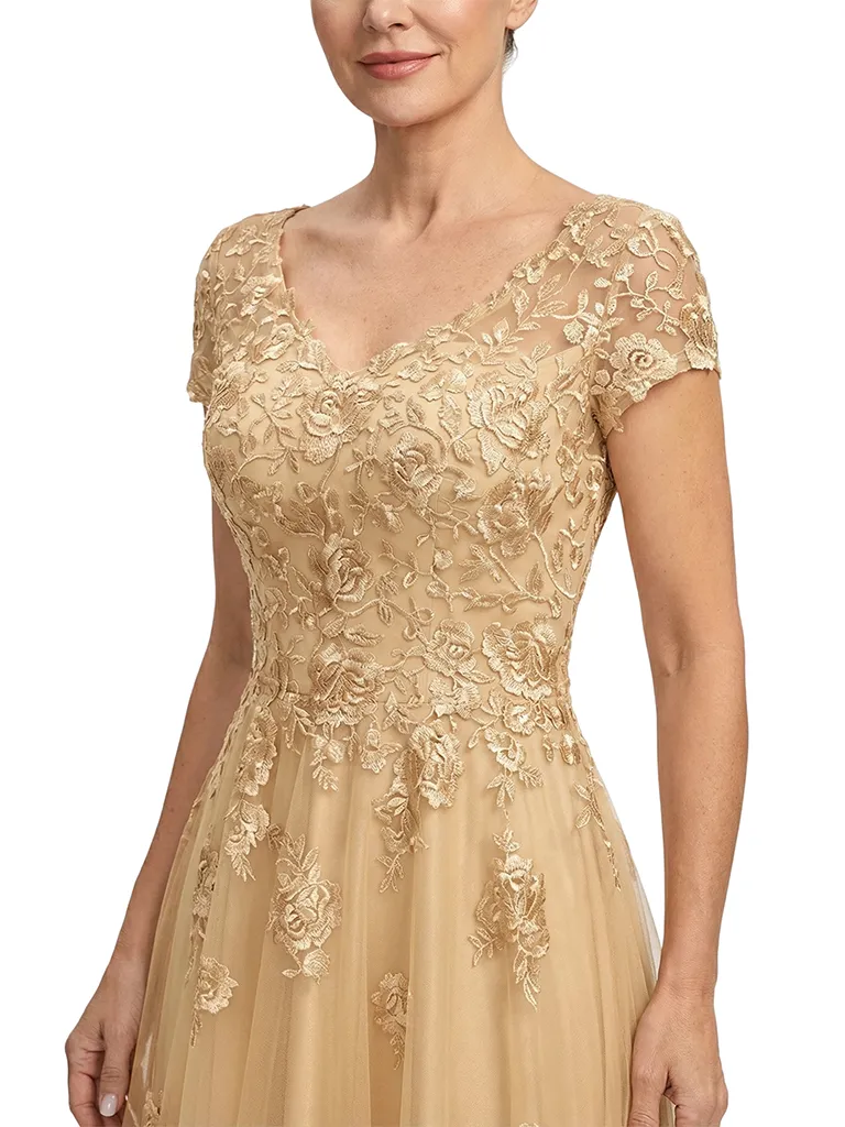 ChicSew Beautiful Cap Sleeve V-Neck Lace Applique Tulle A-Line Gown For Mother Of The Groom sold by ChicSew product image thumbnail 2