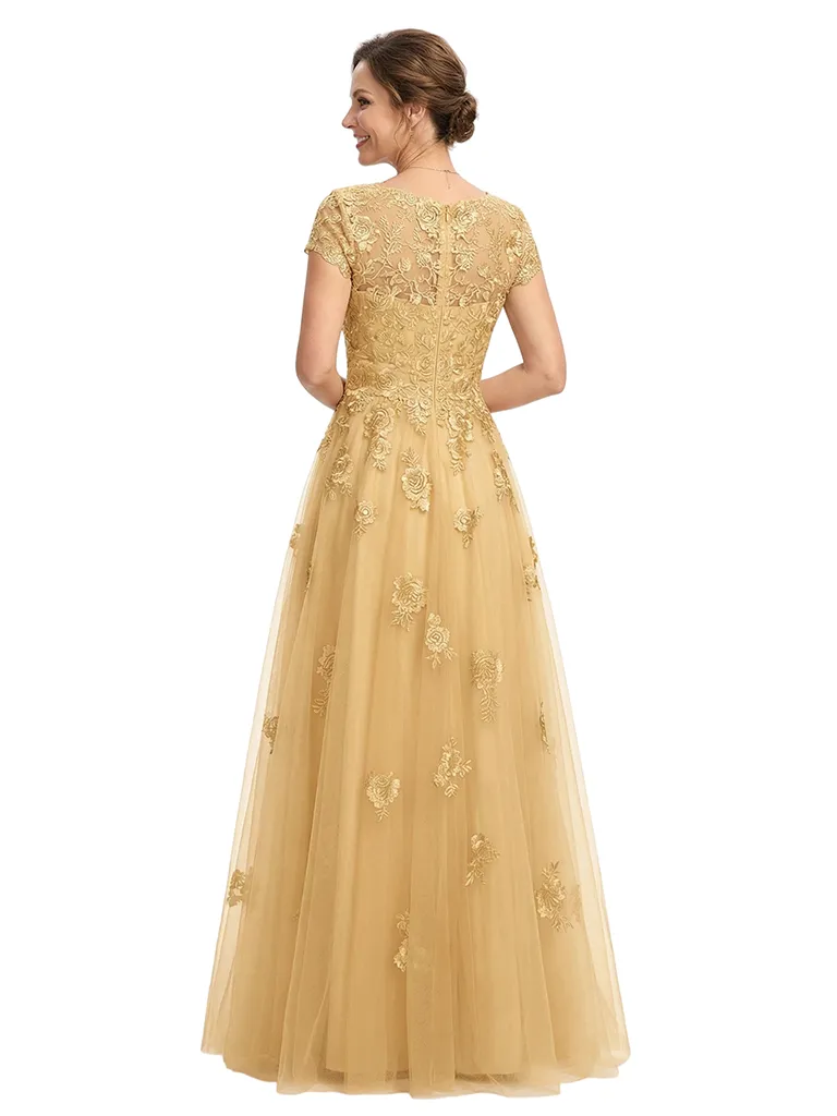 ChicSew Beautiful Cap Sleeve V-Neck Lace Applique Tulle A-Line Gown For Mother Of The Groom sold by ChicSew product image thumbnail 3