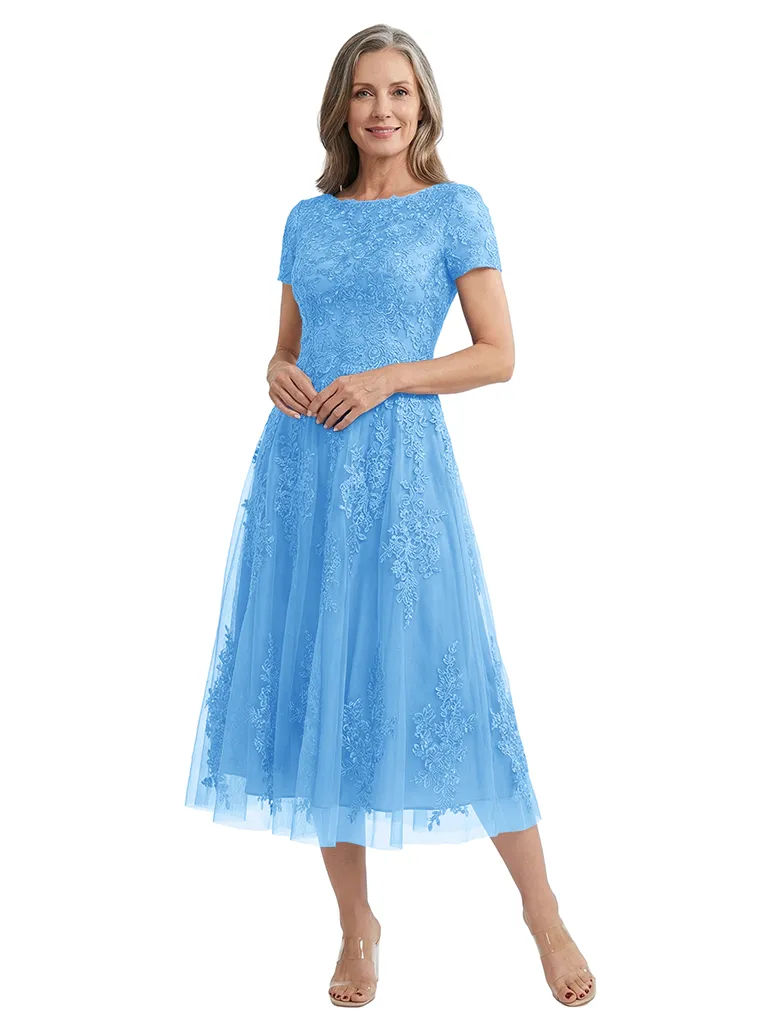 ChicSew Classy Tea Length Lace Applique Chiffon Mother Of The Groom Dress A-Line Tulle Gown sold by ChicSew product image thumbnail 5