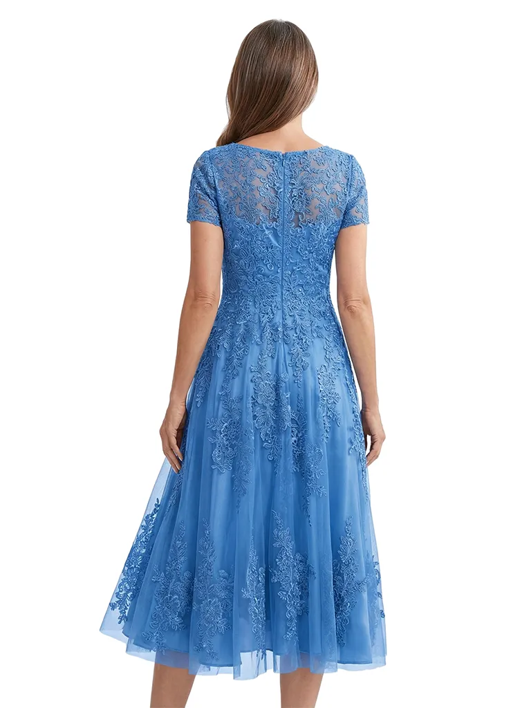 ChicSew Classy Tea Length Lace Applique Chiffon Mother Of The Groom Dress A-Line Tulle Gown sold by ChicSew product image thumbnail 3