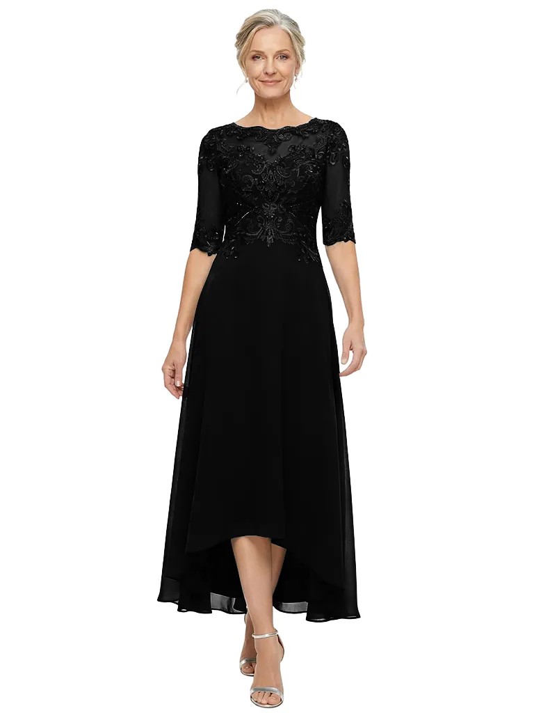 ChicSew Elegant Chiffon Lace Illusion High Low Half Sleeves A-Line Mother Of The Groom Dress sold by ChicSew product image thumbnail 4