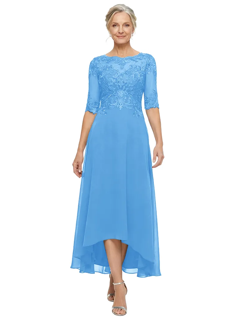 ChicSew Elegant Chiffon Lace Illusion High Low Half Sleeves A-Line Mother Of The Groom Dress sold by ChicSew product image thumbnail 5