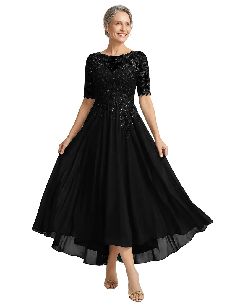 ChicSew Jewel Short Sleeve Lace Applique Ruched A-Line Ankle-Length Chiffon Fancy Mother of the Bride Dresses sold by ChicSew product image thumbnail 4