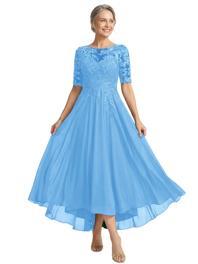 ChicSew Jewel Short Sleeve Lace Applique Ruched A-Line Ankle-Length Chiffon Fancy Mother of the Bride Dresses sold by ChicSew product image thumbnail 5
