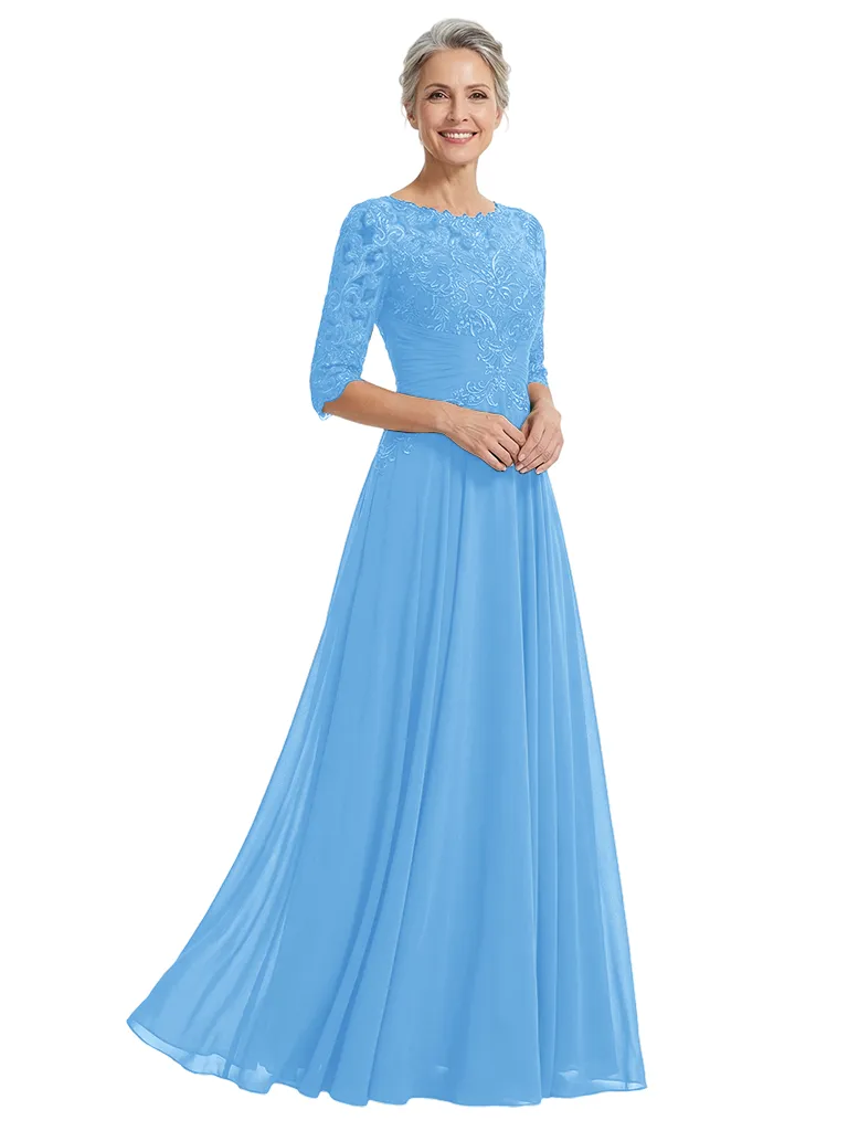 ChicSew Jewel Half Sleeve Lace Applique Ruched A-Line Floor Length Chiffon Fancy Mother of the Bride Dresses sold by ChicSew product image thumbnail 5