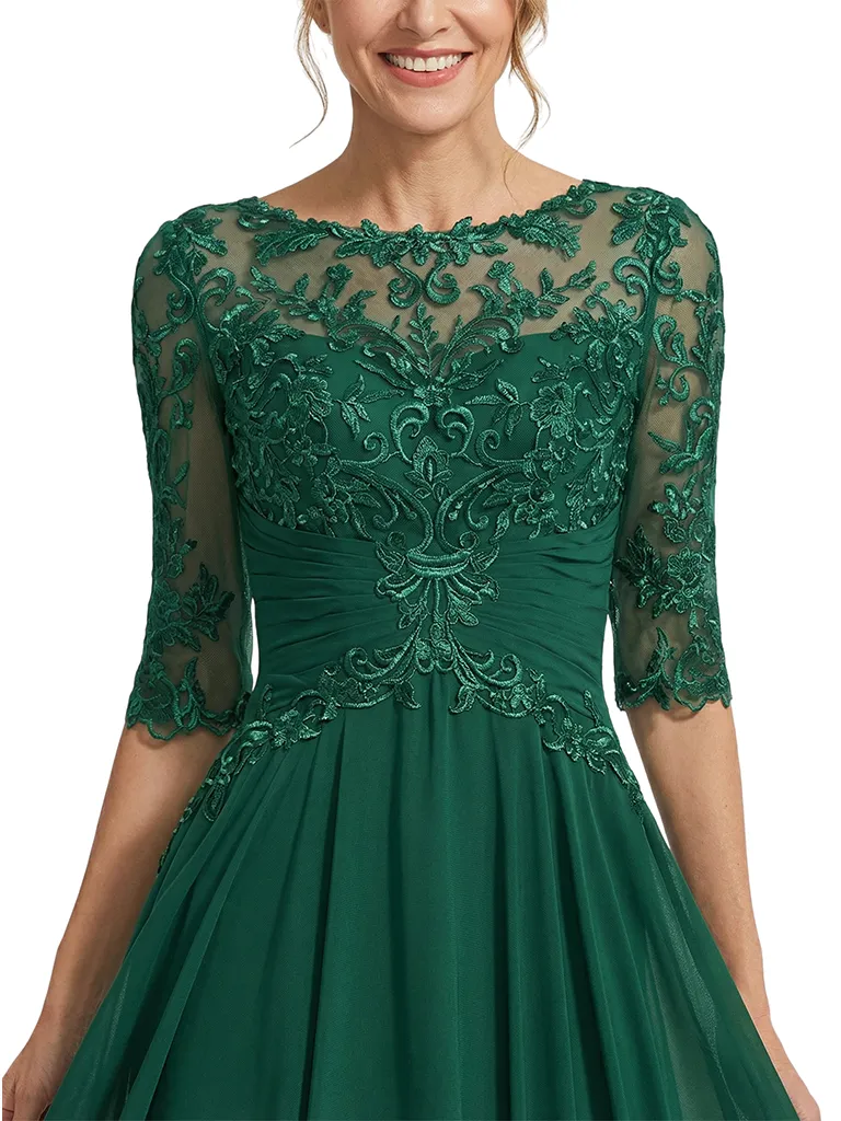 ChicSew Jewel Half Sleeve Lace Applique Ruched A-Line Floor Length Chiffon Fancy Mother of the Bride Dresses sold by ChicSew product image thumbnail 2