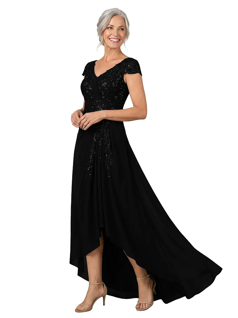 ChicSew V-Neck Cap Sleeves Lace Applique Sequin Ruched A-Line Chiffon Fancy Mother of the Bride Dresses sold by ChicSew product image thumbnail 4