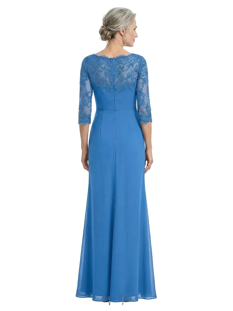 ChicSew Illusion Lace Neckline 3/4 Sleeve Chiffon Mother Of The Bride Gown sold by ChicSew product image thumbnail 3