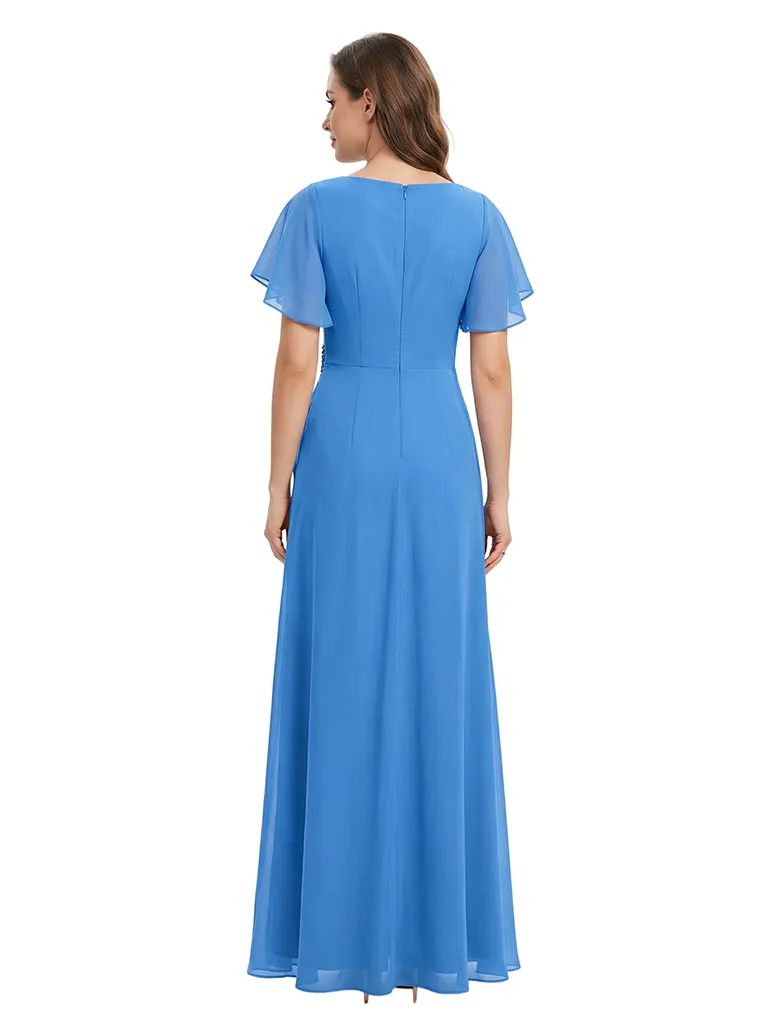 ChicSew Short Sleeves Ruched A-Line Floor Length Chiffon Modern Mother Of The Bride And Groom Dresses sold by ChicSew product image thumbnail 3