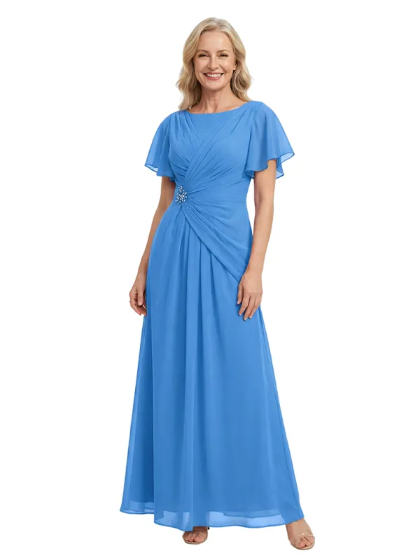 ChicSew Short Sleeves Ruched A-Line Floor Length Chiffon Modern Mother Of The Bride And Groom Dresses made by ChicSew