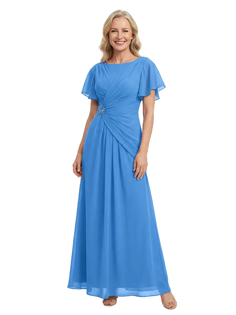 ChicSew Short Sleeves Ruched A-Line Floor Length Chiffon Modern Mother Of The Bride And Groom Dresses sold by ChicSew
