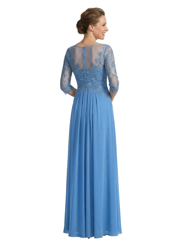 ChicSew Illusion Long Sleeve Lace Ruched A-Line Floor Length Chiffon Fancy Mother of the Bride Dresses sold by ChicSew product image thumbnail 3