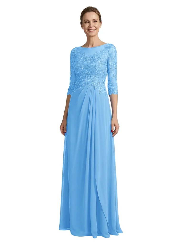 ChicSew Illusion Long Sleeve Lace Ruched A-Line Floor Length Chiffon Fancy Mother of the Bride Dresses sold by ChicSew product image thumbnail 5