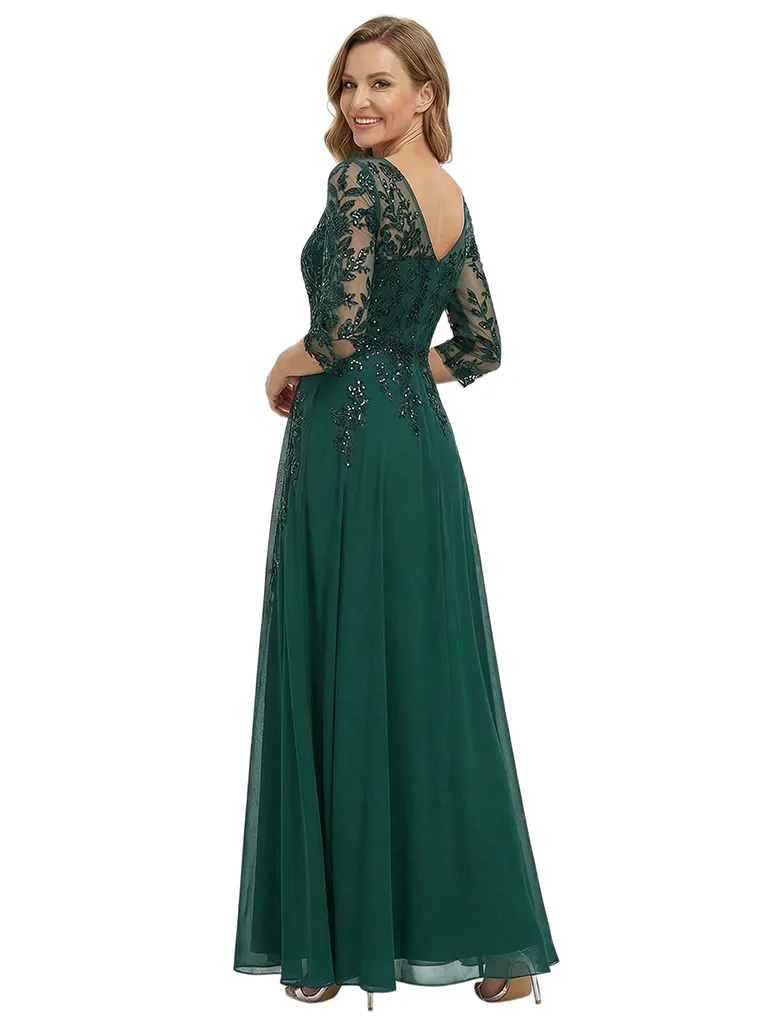 ChicSew V-Neck Long Sleeve Lace Beaded A-Line Floor Length Chiffon Fancy Mother of the Bride Dresses sold by ChicSew product image thumbnail 3