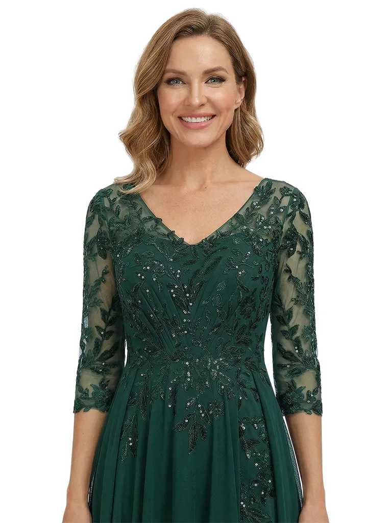 ChicSew V-Neck Long Sleeve Lace Beaded A-Line Floor Length Chiffon Fancy Mother of the Bride Dresses sold by ChicSew product image thumbnail 2