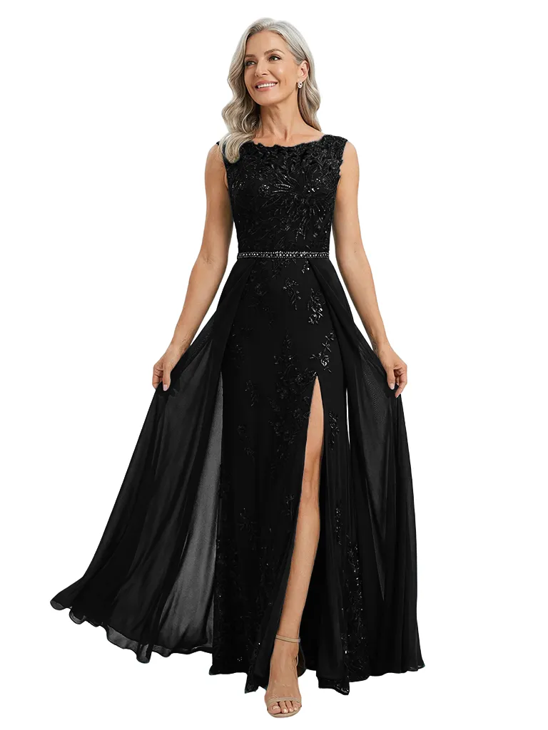 ChicSew Round Neck Sleeveless Lace Beaded Chiffon Overlay Floor Length Modern Mom Of The Groom Dresses sold by ChicSew product image thumbnail 4