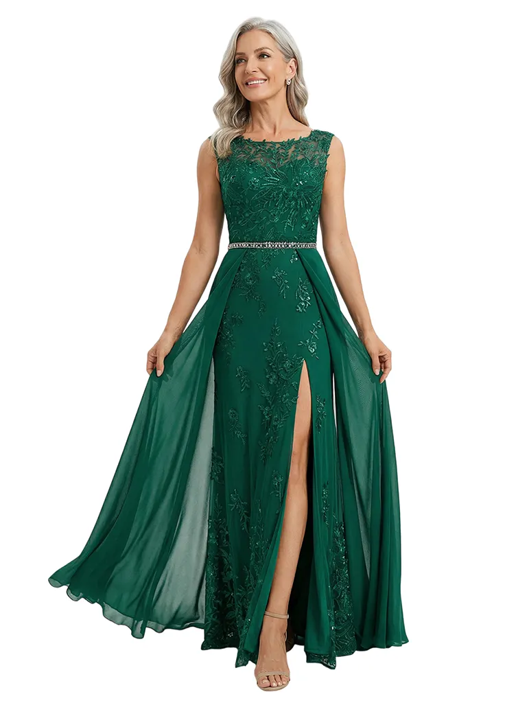 ChicSew Round Neck Sleeveless Lace Beaded Chiffon Overlay Floor Length Modern Mom Of The Groom Dresses sold by ChicSew