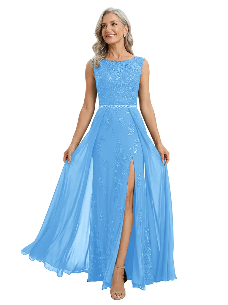 ChicSew Round Neck Sleeveless Lace Beaded Chiffon Overlay Floor Length Modern Mom Of The Groom Dresses sold by ChicSew product image thumbnail 5