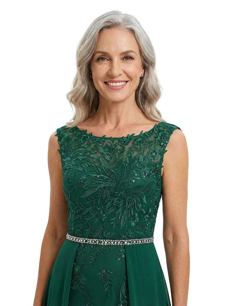 ChicSew Round Neck Sleeveless Lace Beaded Chiffon Overlay Floor Length Modern Mom Of The Groom Dresses sold by ChicSew product image thumbnail 2