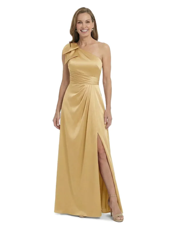 ChicSew One Shoulder Satin Bow Ruched Bodice Floor Length Mom Of The Groom Dresses Slit made by ChicSew