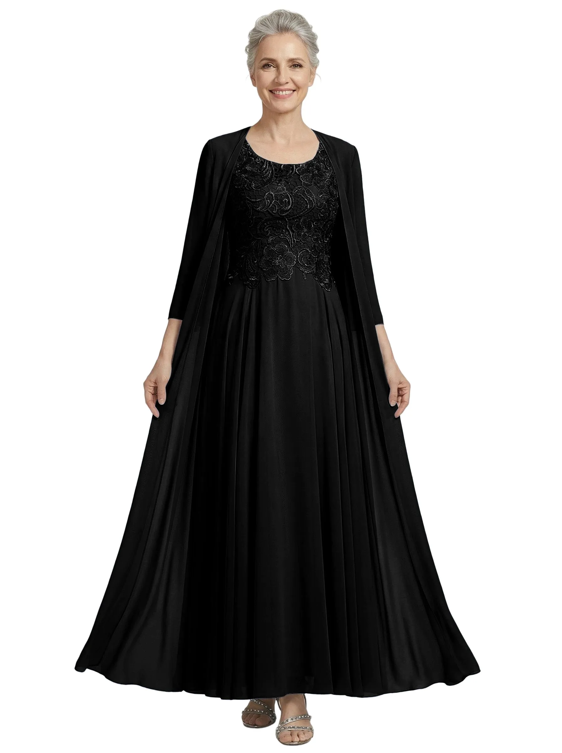 ChicSew Scoop 3/4 Sleeve Chiffon Jacket Lace Applique Bodice Ankle Length Chiffon Fancy Mother of the Bride Dresses sold by ChicSew product image thumbnail 5