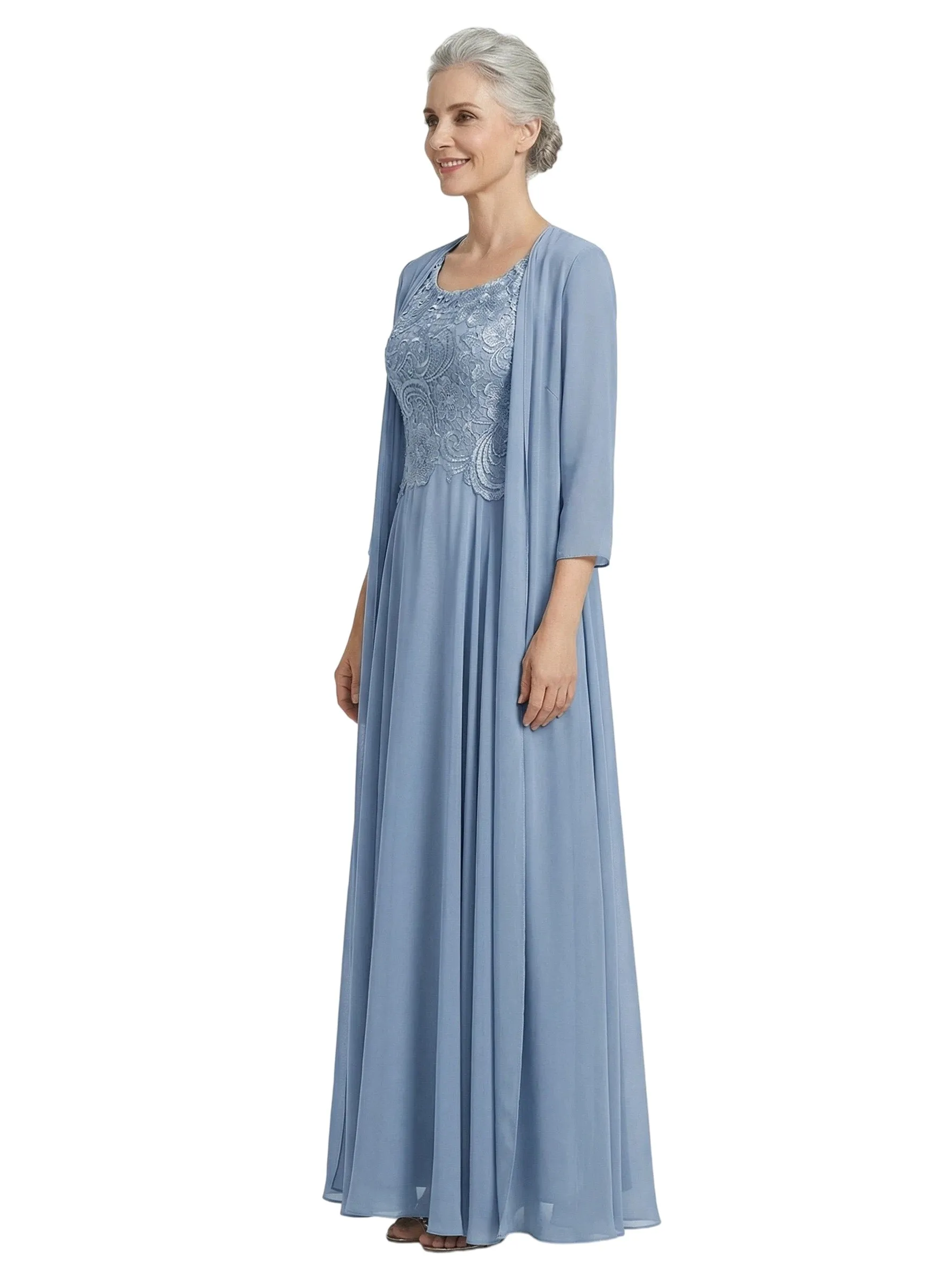 ChicSew Scoop 3/4 Sleeve Chiffon Jacket Lace Applique Bodice Ankle Length Chiffon Fancy Mother of the Bride Dresses sold by ChicSew product image thumbnail 3