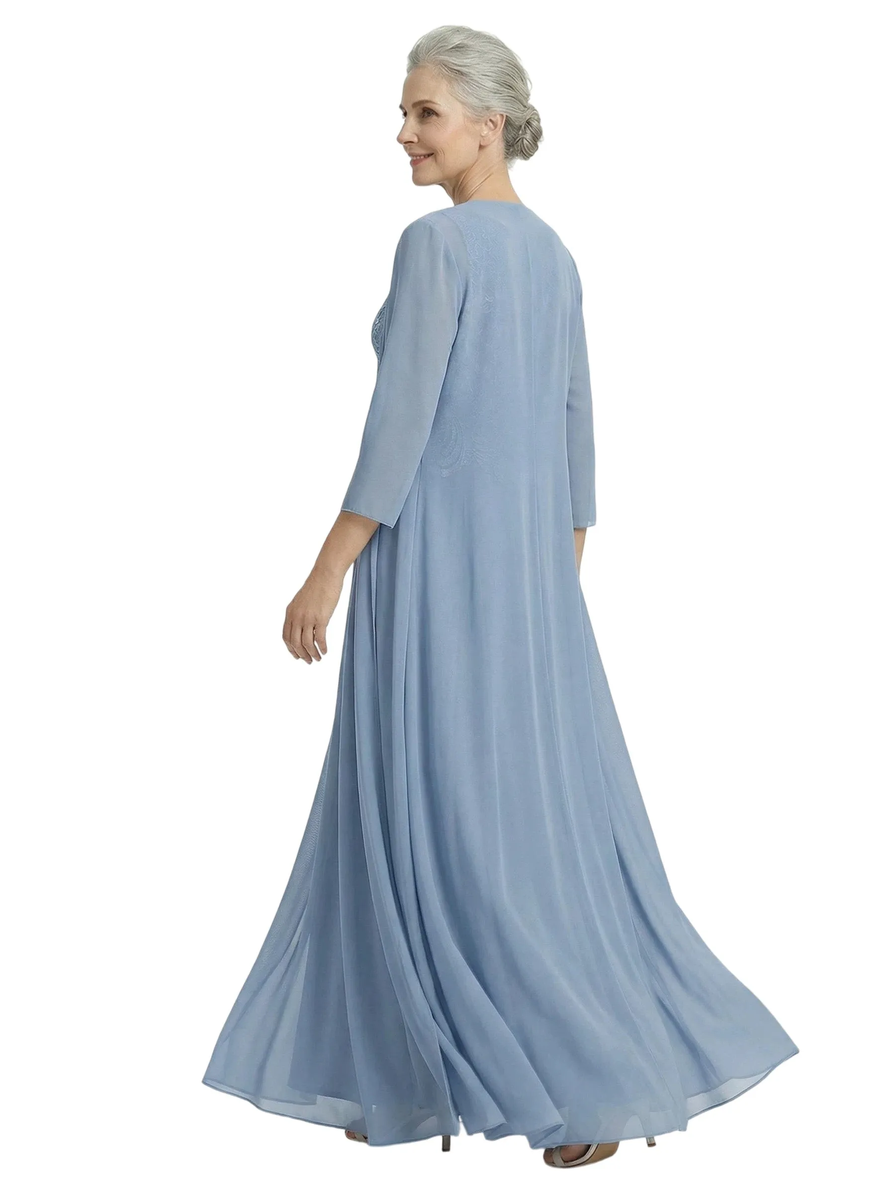 ChicSew Scoop 3/4 Sleeve Chiffon Jacket Lace Applique Bodice Ankle Length Chiffon Fancy Mother of the Bride Dresses sold by ChicSew product image thumbnail 4