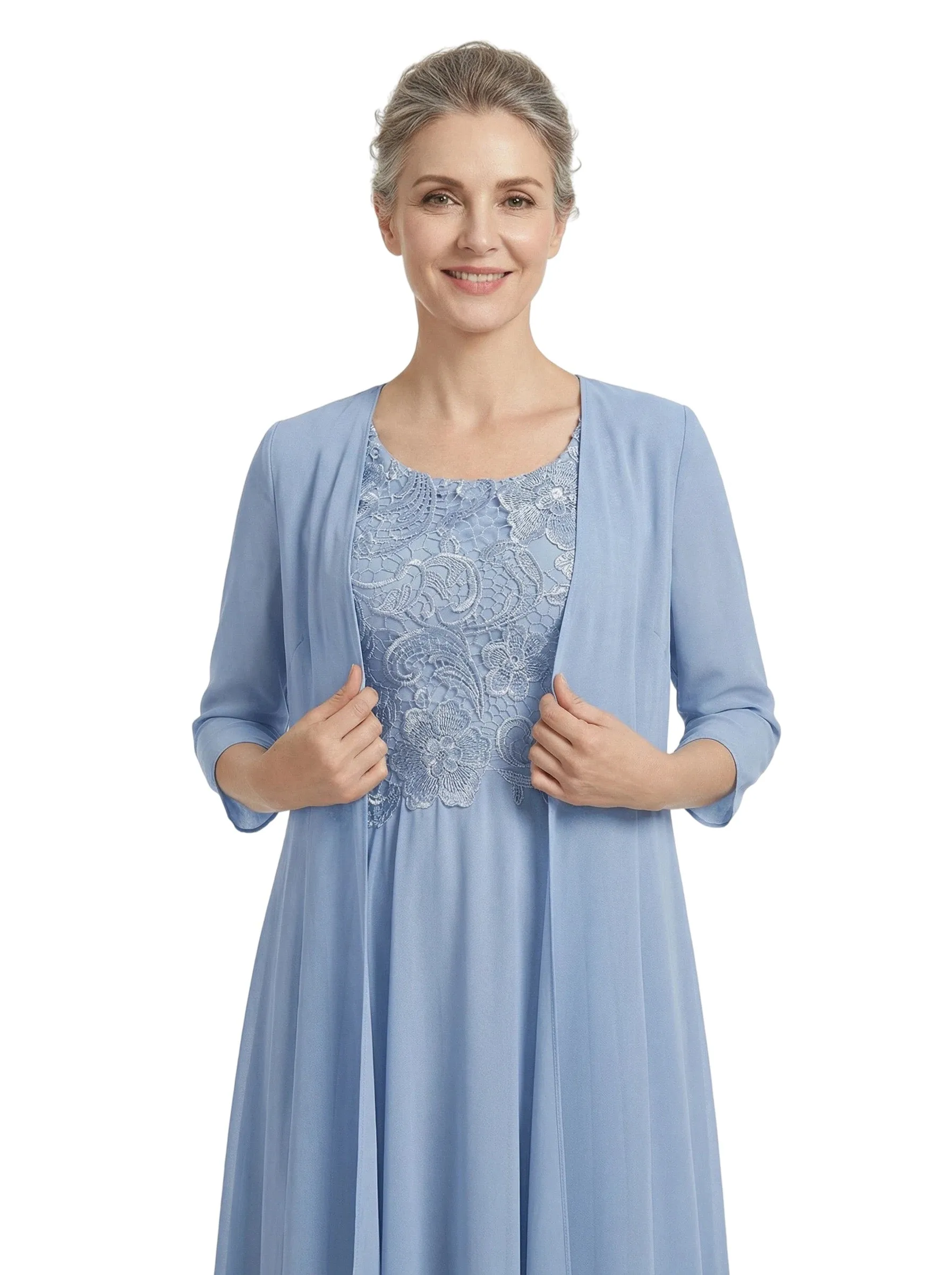 ChicSew Scoop 3/4 Sleeve Chiffon Jacket Lace Applique Bodice Ankle Length Chiffon Fancy Mother of the Bride Dresses sold by ChicSew product image thumbnail 2