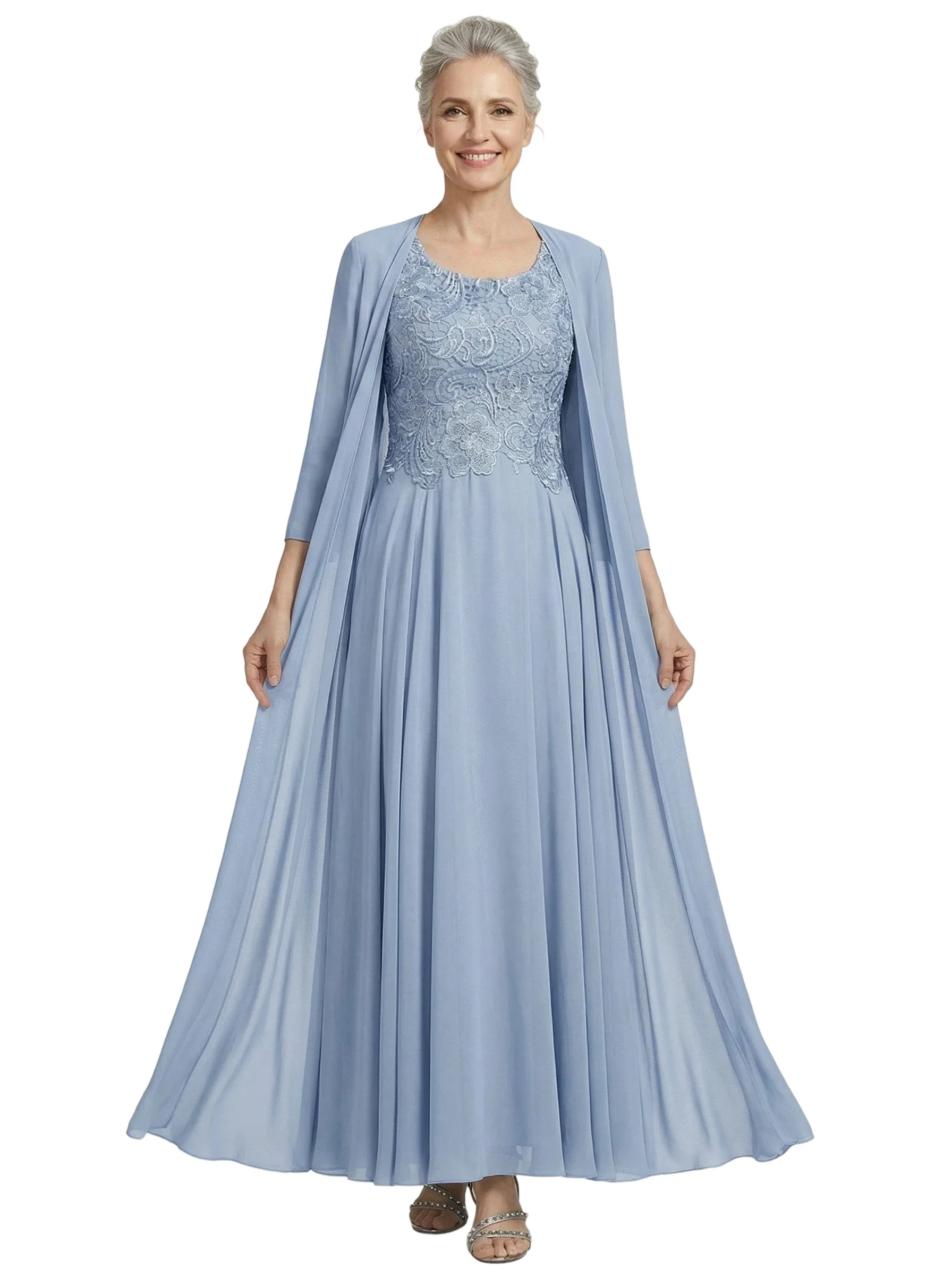 ChicSew Scoop 3/4 Sleeve Chiffon Jacket Lace Applique Bodice Ankle Length Chiffon Fancy Mother of the Bride Dresses sold by ChicSew