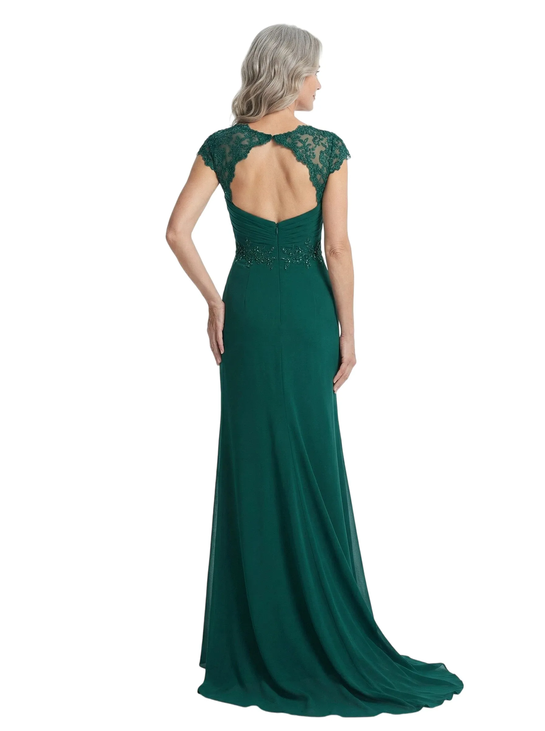 ChicSew V-Neck Cap Sleeve Lace Beaded Waist Ruffle Floor Length Chiffon Mom Of The Groom Dresses sold by ChicSew product image thumbnail 3