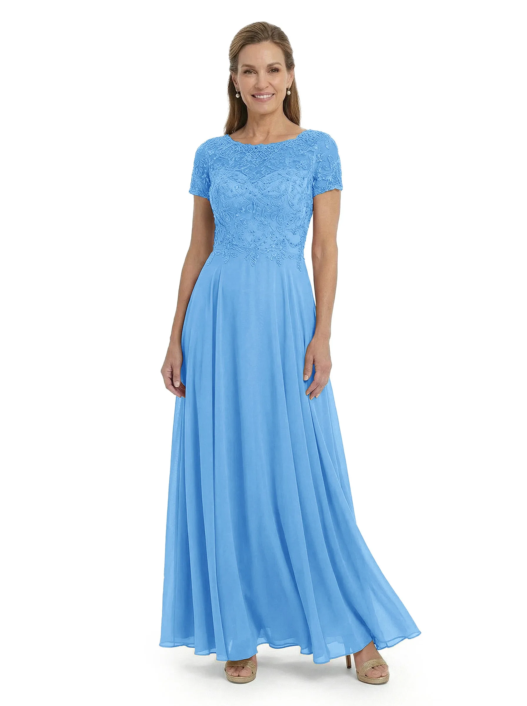 ChicSew Classy Lace Beaded Scoop Chiffon Mother Of The Bride Dresses Short Sleeves sold by ChicSew product image thumbnail 5