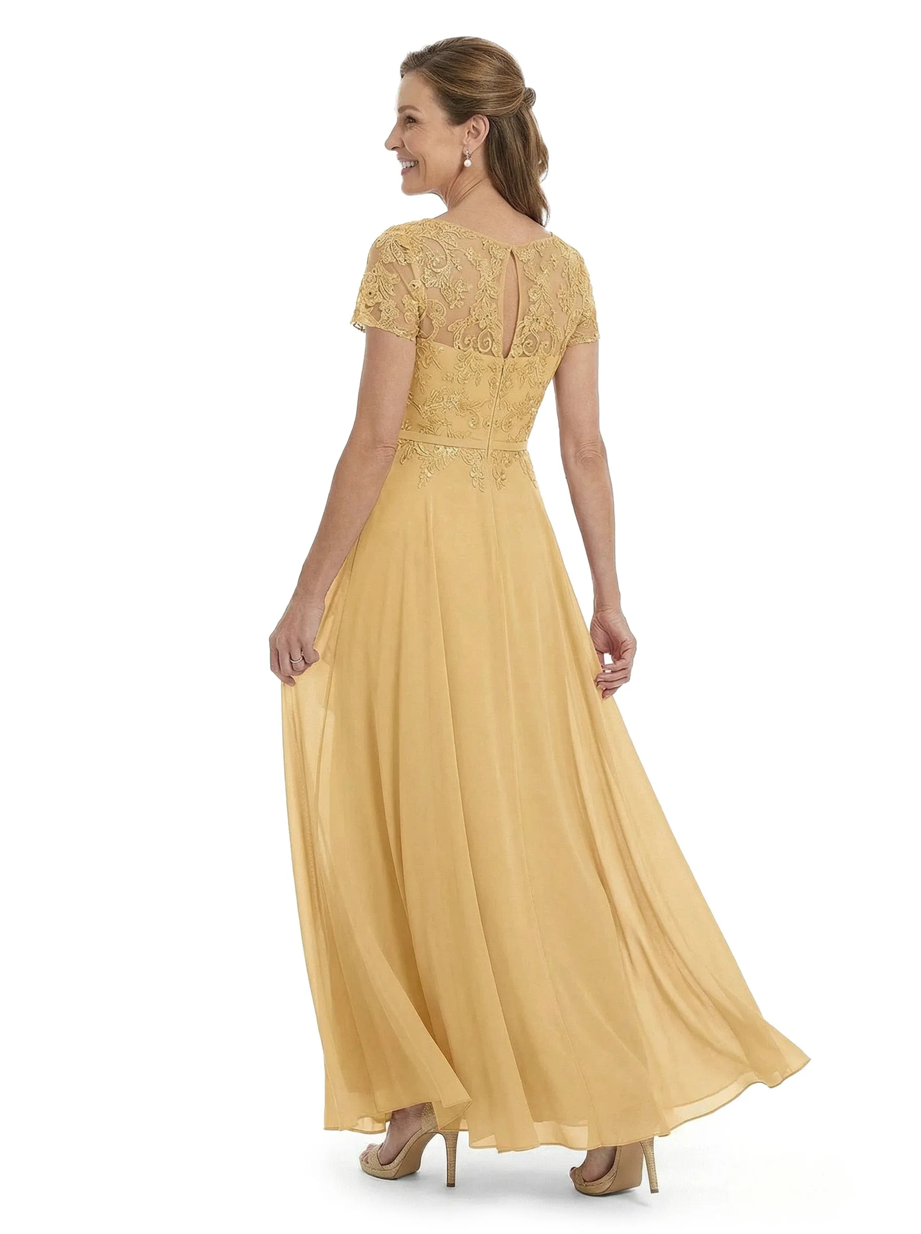 ChicSew Classy Lace Beaded Scoop Chiffon Mother Of The Bride Dresses Short Sleeves sold by ChicSew product image thumbnail 3