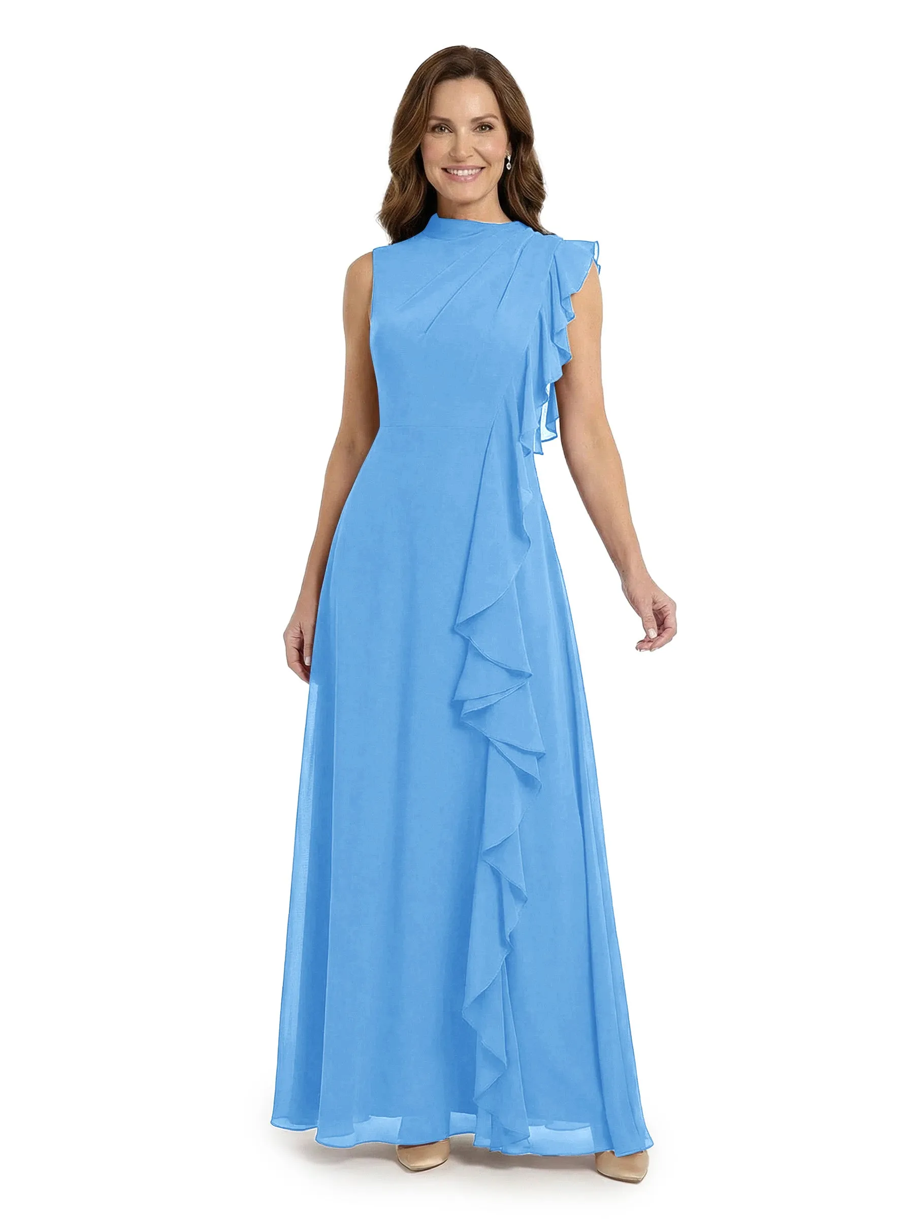 ChicSew Modern High Neck Sleeveless Chiffon Ruffle Long Mother Of The Bride Dresses sold by ChicSew product image thumbnail 5