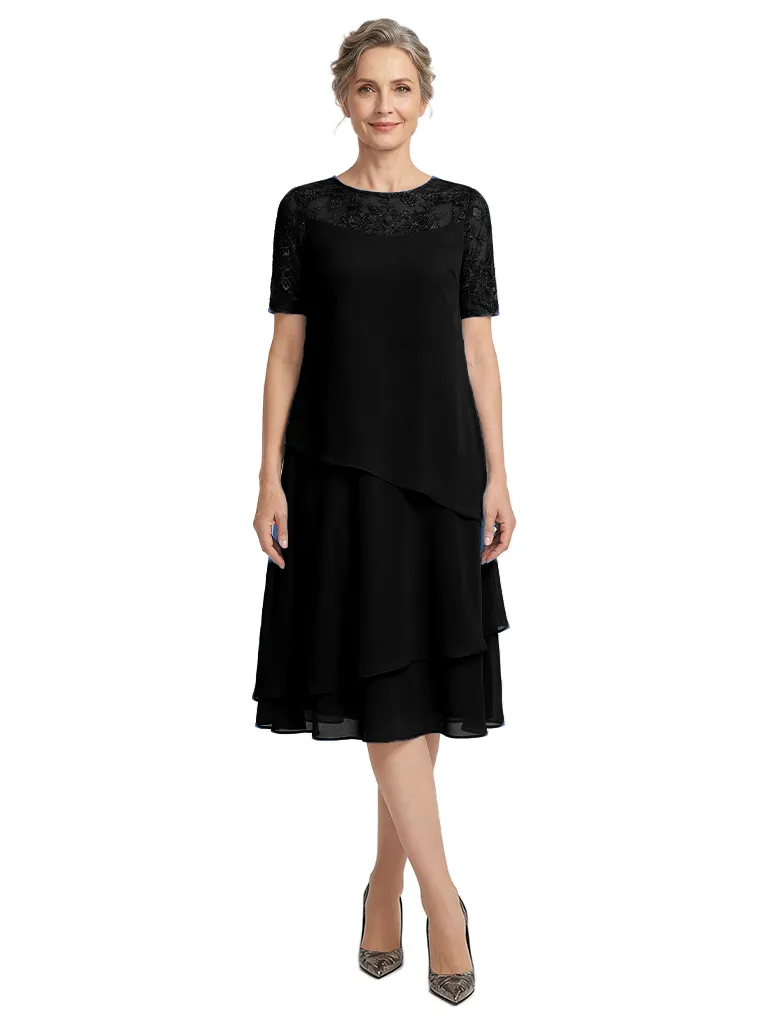 ChicSew Jewel Short Sleeve Lace Overlay Layered Chiffon Midi Length Casual Mother of the Bride Dresses sold by ChicSew product image thumbnail 4