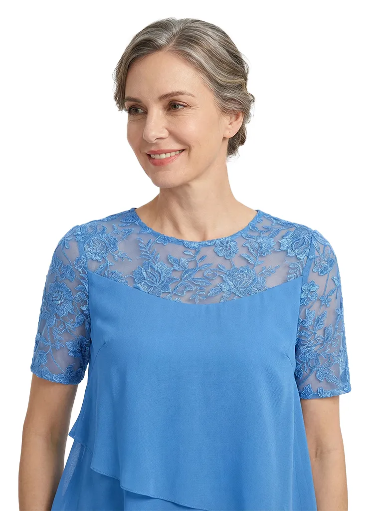 ChicSew Jewel Short Sleeve Lace Overlay Layered Chiffon Midi Length Casual Mother of the Bride Dresses sold by ChicSew product image thumbnail 2