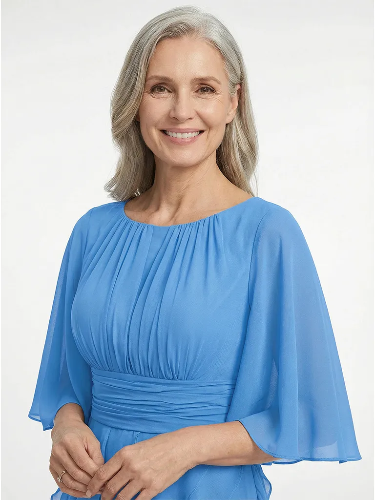 ChicSew Scoop Flutter Sleeve Ruched Waist Ruffle Detail Floor Length Chiffon Flowy Mom Of The Groom Dresses sold by ChicSew product image thumbnail 2