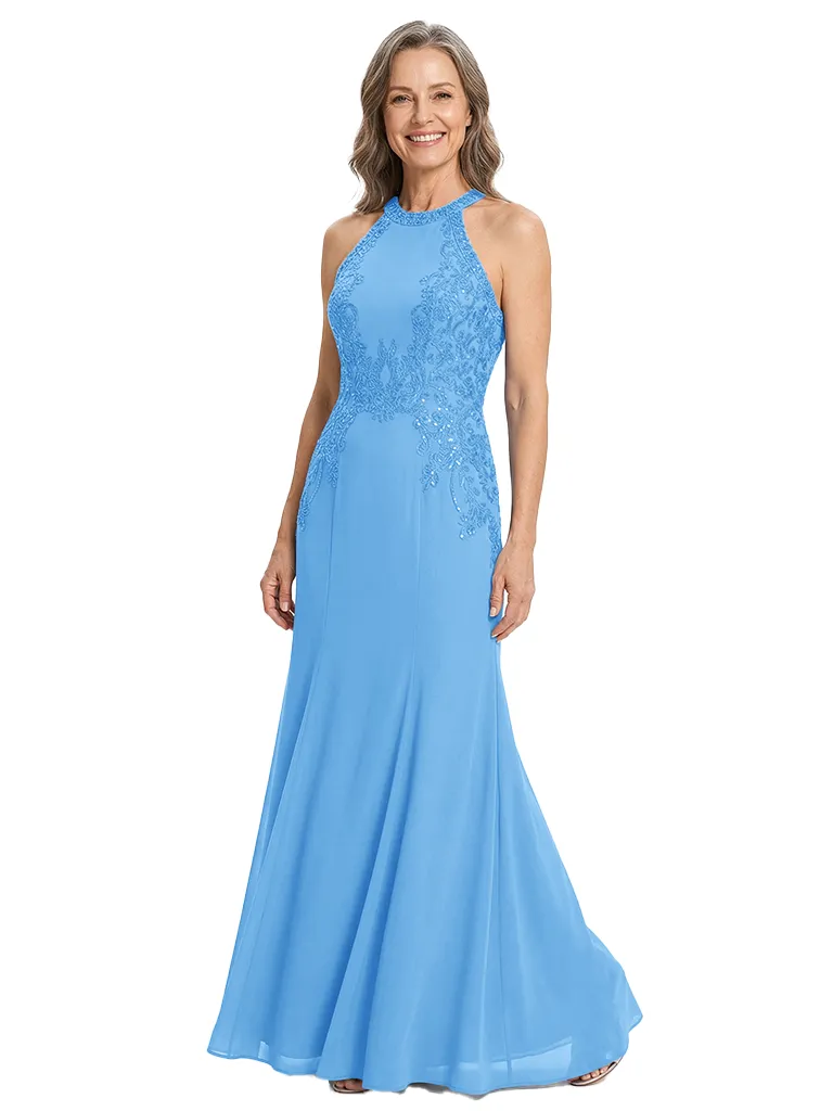 ChicSew Halter Sleeveless Beaded Lace Applique Mermaid Floor Length Chiffon Sophisticated Mother of the Bride Dresses sold by ChicSew product image thumbnail 5