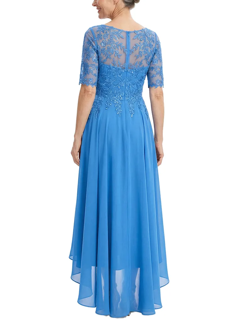 ChicSew Illusion Short Sleeve Beaded Lace Applique A Line High Low Midi Length Chiffon Modern Mother of the Bride Dresses sold by ChicSew product image thumbnail 3