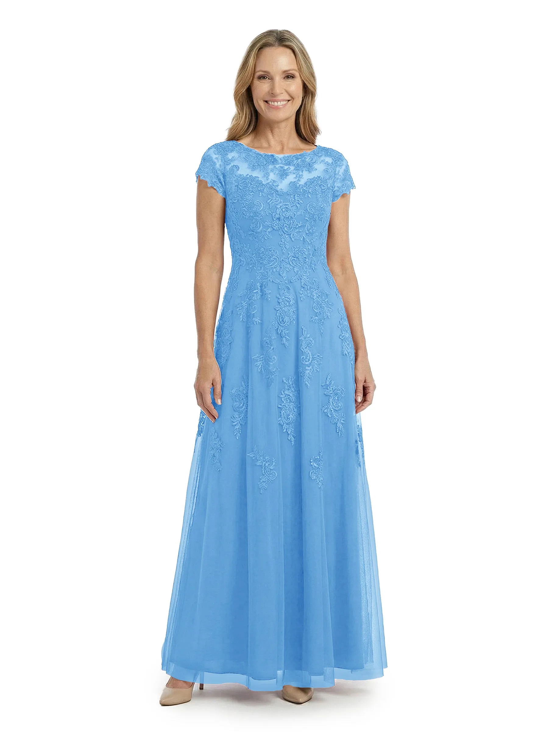 ChicSew Elegant Illusion Cap Sleeves A-Line Mother Of The Bride Gown Lace Tulle Overlay sold by ChicSew product image thumbnail 5