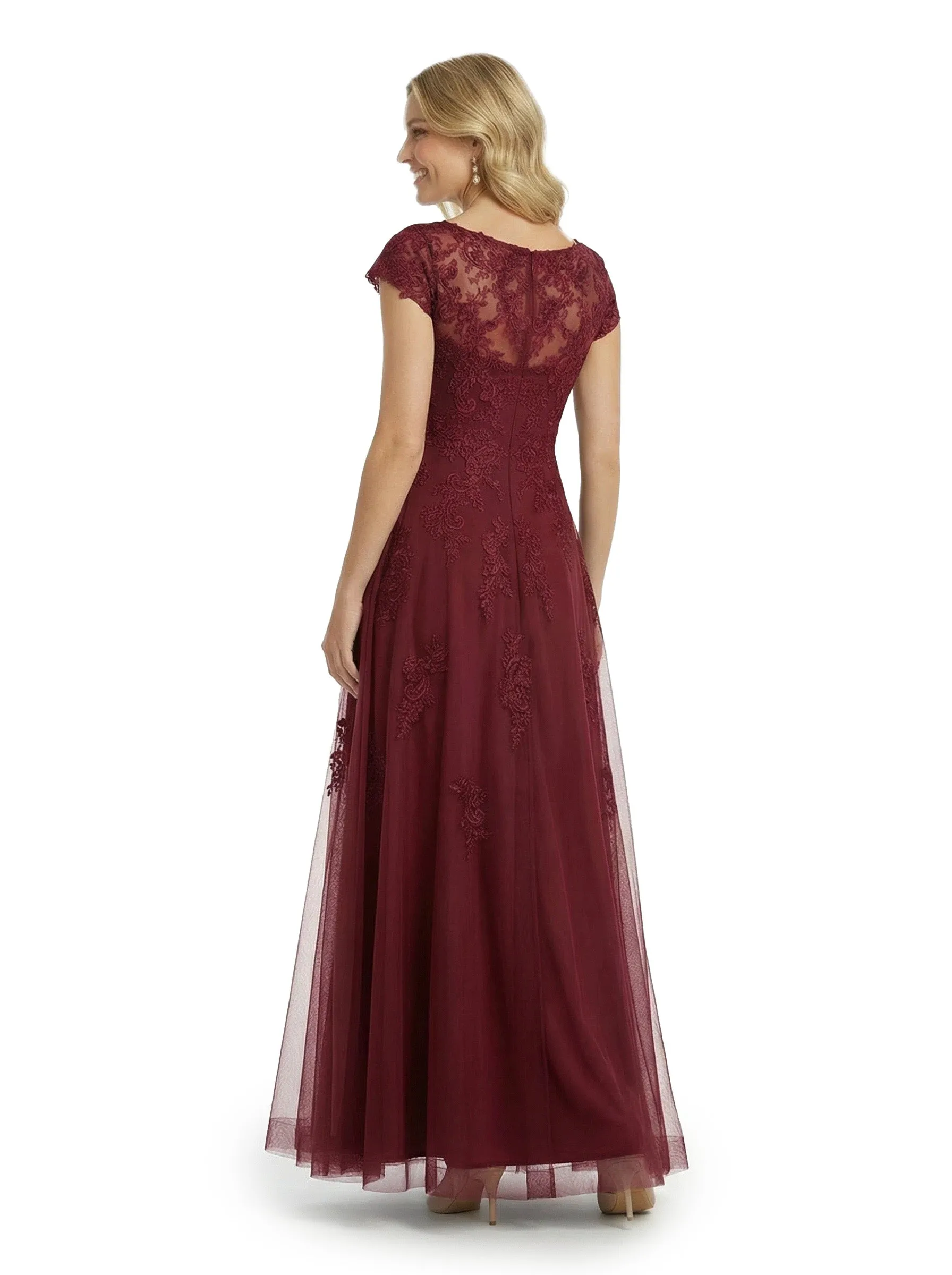 ChicSew Elegant Illusion Cap Sleeves A-Line Mother Of The Bride Gown Lace Tulle Overlay sold by ChicSew product image thumbnail 2