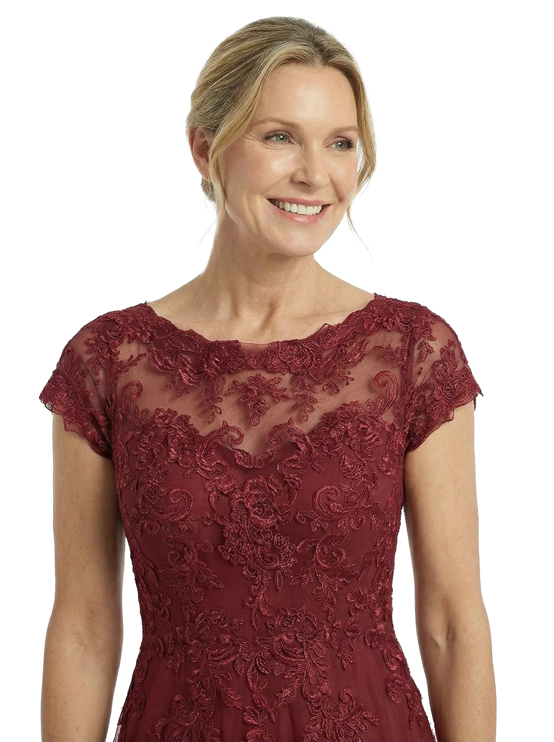 ChicSew Elegant Illusion Cap Sleeves A-Line Mother Of The Bride Gown Lace Tulle Overlay sold by ChicSew product image thumbnail 3