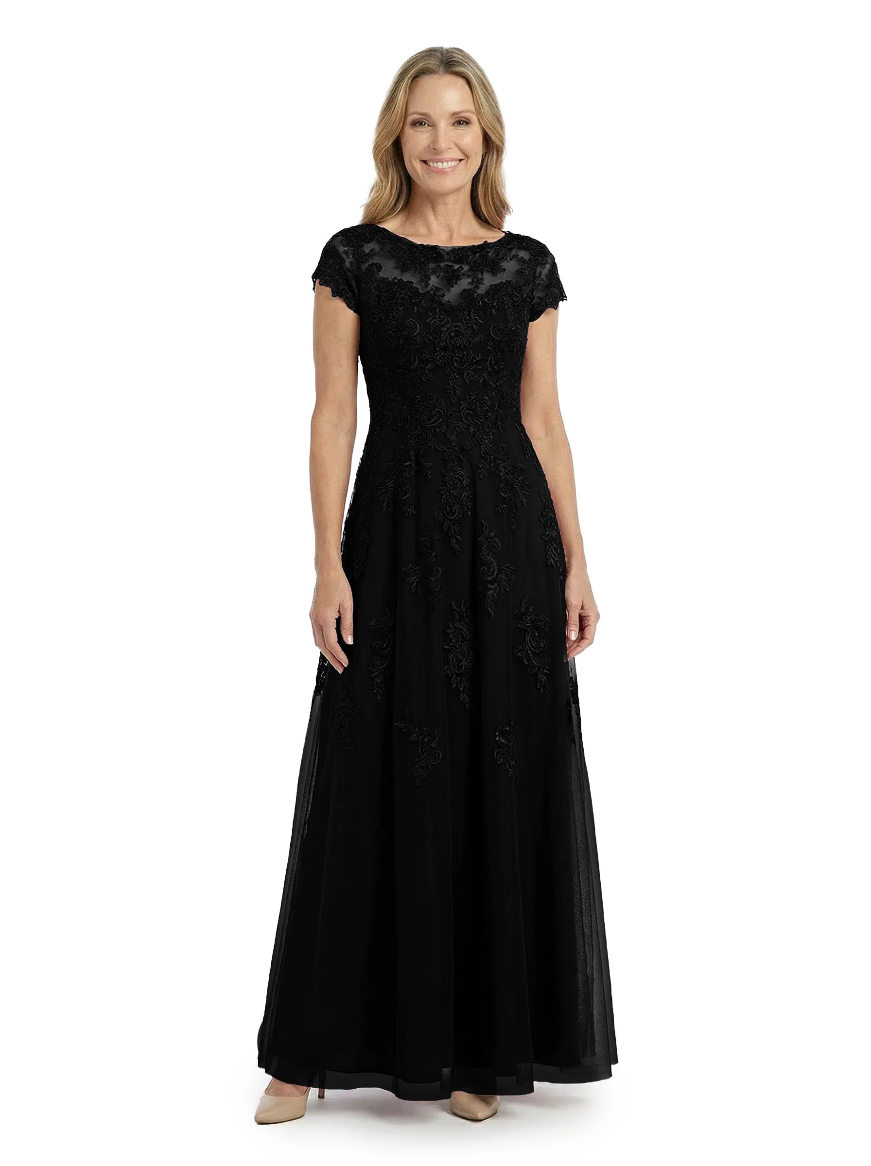 ChicSew Elegant Illusion Cap Sleeves A-Line Mother Of The Bride Gown Lace Tulle Overlay sold by ChicSew product image thumbnail 4